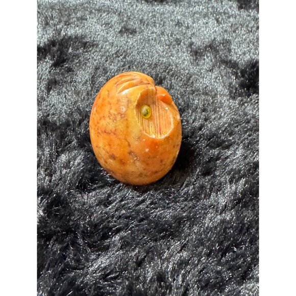 Italian Alabaster Round Orange Marble Owl Sculpture With Intricate Detailing - Picture 2 of 5